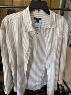 Express Women’s White and Beige Striped Casual Button-Down Shirt